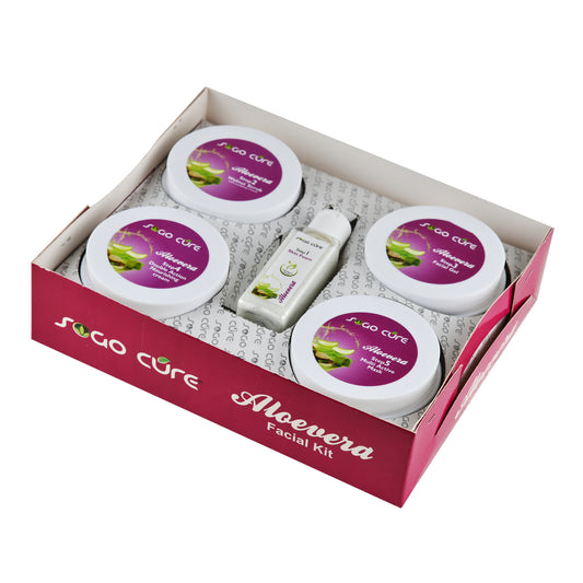 Aloe Vera Facial Kit | Improved Blood Circulation & Radiance| Nourishing cream ,Walnut scrub ,Facial gel, Multi active mask ,Fair lotion ,Skin Foam
