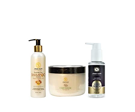 Professional hair shampoo argan oil mask and hair serum combo pack| promote silky, smooth, and frizz-free hair