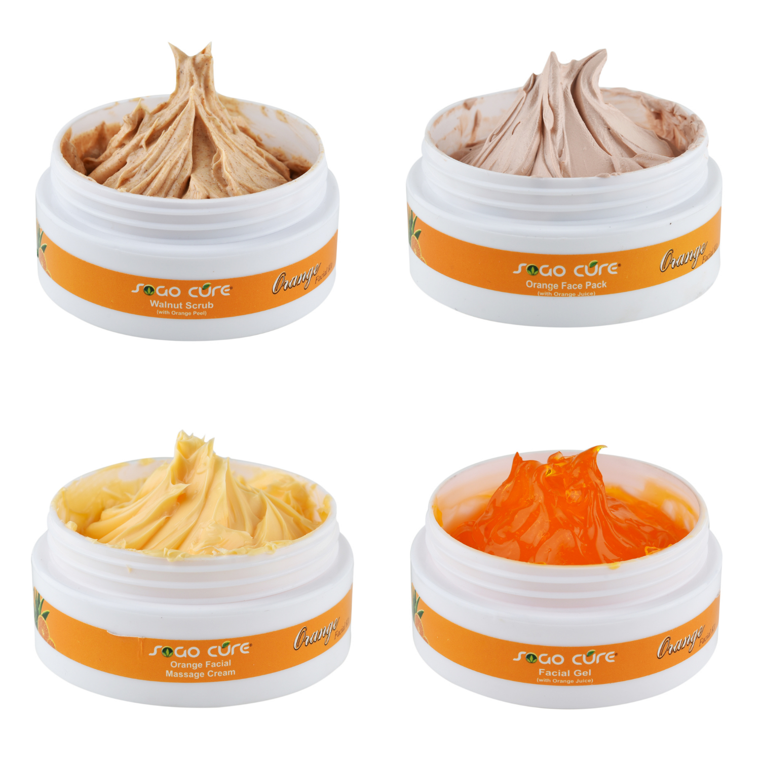 Orange Facial Kit for Glowing Skin | Detin, Anti-Blemish, & Reduce Fine Lines & Dark Circles | Facial gel, Walnut scrub, Orange facial massage cream, Orange face pack for Women & Men